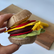 Load image into Gallery viewer, Felt Hamburger Play Set. Play kitchen food. Preschool kindergarten toys. Role-Playing Toys, Felt Toy For Kid, Montessori Toys, Pretend Play.