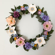 Load image into Gallery viewer, Felt Wreath. Pastel Flowers Wreath. Greenery Wreath. Summer flowers wreath.