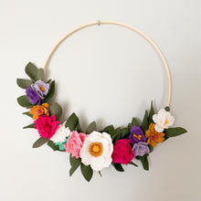Load image into Gallery viewer, Felt Wreath. Colourful Flowers Wreath. Greenery Wreath. Summer flowers wreath.