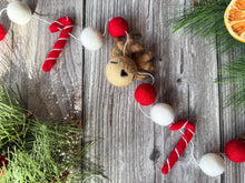 Load image into Gallery viewer, Christmas Felt Garland. Reindeer Candy Cane Garland. Felt Reindeer. Felt Pom Poms Garland.Felt Balls Garland. Felt Pompom Garland