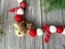 Load image into Gallery viewer, Christmas Felt Garland. Reindeer Candy Cane Garland. Felt Reindeer. Felt Pom Poms Garland.Felt Balls Garland. Felt Pompom Garland