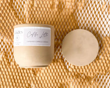 Load image into Gallery viewer, coffe scented candle in concrete vessel with lid