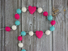 Load image into Gallery viewer, Heart Garland. Valentines Day Decor. Pom Pom Garland. Valentine Garland. Felt Garland. Valentine Banner.