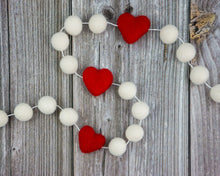 Load image into Gallery viewer, Heart Garland. Valentines Day Decor. Pom Pom Garland. Valentine Garland. Felt Garland. Valentine Banner.