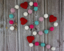Load image into Gallery viewer, Heart Garland. Valentines Day Decor. Pom Pom Garland. Valentine Garland. Felt Garland. Valentine Banner.