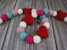 Load image into Gallery viewer, Heart Garland. Valentines Day Decor. Pom Pom Garland. Valentine Garland. Felt Garland. Valentine Banner.