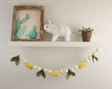 Load image into Gallery viewer, Pom Pom Garland - Lemon Garland. Leaf garland. Greenery garland. Farmhouse garland. Lemon bunting. Pompom Garland. Felt Ball Garland