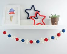 Load image into Gallery viewer, Pom Pom Garland. 4th of July Garland. 4th of July Decor. Felt Balls Garland. Felt Pompom Garland