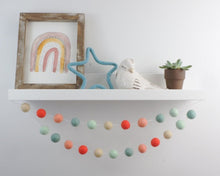 Load image into Gallery viewer, Pom Pom Garland. Felt Ball Garland. Mint and coral.