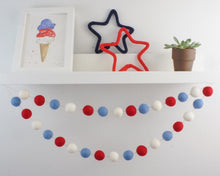 Load image into Gallery viewer, Pom Pom Garland. 4th of July Garland. 4th of July Decor. Felt Balls Garland. Felt Pompom Garland