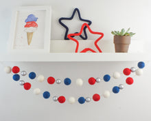 Load image into Gallery viewer, Pom Pom Garland. 4th of July Decor. 4th of July Garland. Felt Balls Garland. Felt Pompom Garland