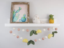 Load image into Gallery viewer, Pom Pom Garland - Summer Lemon Garland. Leaf garland. Greenery garland. Farmhouse garland. Lemon bunting. Pompom Garland. Felt Ball Garland