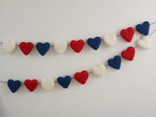 Load image into Gallery viewer, 4th of July Garland. Independence Day. Heart Garland. Fourth of July. Pom Pom Garland. Felt Garland