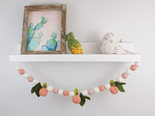 Load image into Gallery viewer, Pom Pom Garland - Summer Garland. Leaf garland. Greenery garland. Farmhouse garland. Peach bunting. Pompom Garland. Felt Ball Garland