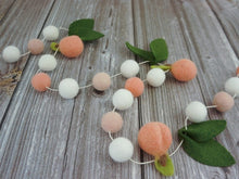 Load image into Gallery viewer, Pom Pom Garland - Summer Garland. Leaf garland. Greenery garland. Farmhouse garland. Peach bunting. Pompom Garland. Felt Ball Garland
