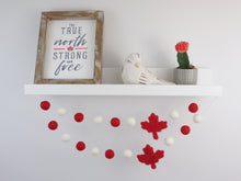 Load image into Gallery viewer, Pom Pom Garland - Maple Leaf - Canada Day Garland. True North. Summer Decor. Pompom Garland. Felt Ball Garland