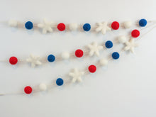 Load image into Gallery viewer, Pom Pom Garland. 4th of July Garland. 4th of July Decor. Felt Balls Garland. Felt Pompom Garland