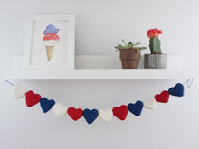 Load image into Gallery viewer, 4th of July Garland. Independence Day. Heart Garland. Fourth of July. Pom Pom Garland. Felt Garland