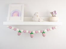 Load image into Gallery viewer, Pom Pom Garland - Summer Strawberry Garland. Summer Decor. Greenery Garland. Pool Party Garland. Pompom Garland. Felt Ball Garland