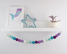Load image into Gallery viewer, Pom Pom Garland. Mermaid Garland. Felt Pom Poms Garland. Purple Garland. Felt Balls Garland. Felt Pompom Garland
