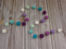 Load image into Gallery viewer, Pom Pom Garland. Mermaid Garland. Felt Pom Poms Garland. Purple Garland. Felt Balls Garland. Felt Pompom Garland