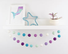 Load image into Gallery viewer, Pom Pom Garland. Mermaid Garland. Felt Pom Poms Garland. Purple Garland. Felt Balls Garland. Felt Pompom Garland