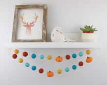 Load image into Gallery viewer, FALL Decor. Pom Poms Garland. Pumpkin Decor. Pumpkin Garland. Felt Pompom Garland