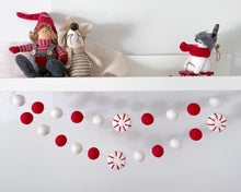 Load image into Gallery viewer, Christmas Felt Garland. Peppermints Garland. Felt Pom Poms Garland.Felt Balls Garland. Felt Pompom Garland