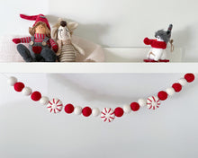 Load image into Gallery viewer, Christmas Felt Garland. Peppermints Garland. Felt Pom Poms Garland.Felt Balls Garland. Felt Pompom Garland