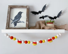Load image into Gallery viewer, HALLOWEEN DECOR. Halloween Garland. Pom Poms Garland. Candy Corn Garland. Fall Decor. Autumn Decor