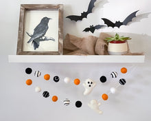 Load image into Gallery viewer, HALLOWEEN DECOR. Halloween Garland. Pom Poms Garland. Ghost Garland. Fall Decor. Autumn Decor