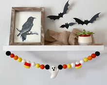 Load image into Gallery viewer, HALLOWEEN DECOR. Halloween Garland. Pom Poms Garland. Candy Corn Garland. Ghost Garland. Fall Decor. Autumn Decor
