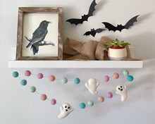 Load image into Gallery viewer, HALLOWEEN DECOR. Halloween Garland. Pom Poms Garland. Ghost Garland. Fall Decor. Autumn Decor