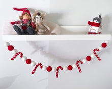 Load image into Gallery viewer, Christmas Felt Garland. Candy Cane Garland. Felt Pom Poms Garland.Felt Balls Garland. Felt Pompom Garland