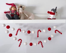 Load image into Gallery viewer, Red and White Felt Christmas Garland with candy canes