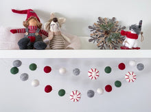 Load image into Gallery viewer, Christmas Felt Garland. Peppermints Garland. Felt Pom Poms Garland.Felt Balls Garland. Felt Pompom Garland