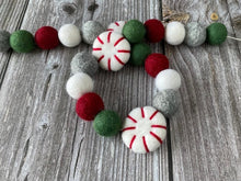 Load image into Gallery viewer, Christmas Felt Garland. Peppermints Garland. Felt Pom Poms Garland.Felt Balls Garland. Felt Pompom Garland