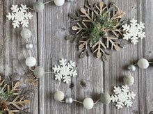 Load image into Gallery viewer, Christmas Felt Garland. Snowflake Garland. Felt Pom Poms Garland.Felt Balls Garland. Felt Pompom Garland