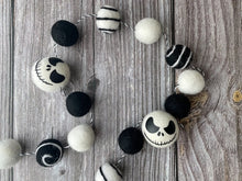 Load image into Gallery viewer, HALLOWEEN DECOR. Jack Skeleton. Nightmare before Christmas. Halloween Garland. Jack o Lantern Garland. Pom Poms Garland. Halloween Jack