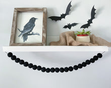 Load image into Gallery viewer, HALLOWEEN DECOR. Halloween Garland. Pom Poms Garland. All Black. Fall Decor. Autumn Decor