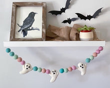 Load image into Gallery viewer, HALLOWEEN DECOR. Halloween Garland. Pom Poms Garland. Ghost Garland. Fall Decor. Autumn Decor