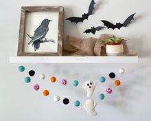 Load image into Gallery viewer, HALLOWEEN DECOR. Halloween Garland. Pom Poms Garland. Ghost Garland. Fall Decor. Autumn Decor