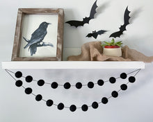 Load image into Gallery viewer, HALLOWEEN DECOR. Halloween Garland. Pom Poms Garland. All Black. Fall Decor. Autumn Decor