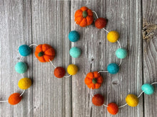 Load image into Gallery viewer, FALL Decor. Pom Poms Garland. Pumpkin Decor. Pumpkin Garland. Felt Pompom Garland