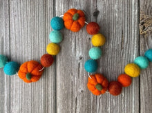 Load image into Gallery viewer, FALL Decor. Pom Poms Garland. Pumpkin Decor. Pumpkin Garland. Felt Pompom Garland