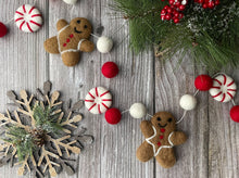 Load image into Gallery viewer, Christmas Garland. Gingerbread Peppermints Garland. Felt Gingerbread Man. Felt Pom Poms Garland.Felt Balls Garland. Felt Pompom Garland