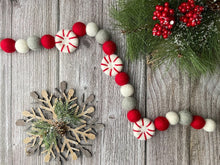 Load image into Gallery viewer, Christmas Felt Garland. Peppermints Garland. Felt Pom Poms Garland.Felt Balls Garland. Felt Pompom Garland