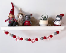 Load image into Gallery viewer, Christmas Felt Garland. Peppermints Garland. Felt Pom Poms Garland.Felt Balls Garland. Felt Pompom Garland