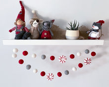 Load image into Gallery viewer, Christmas Felt Garland. Peppermints Garland. Felt Pom Poms Garland.Felt Balls Garland. Felt Pompom Garland