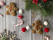 Load image into Gallery viewer, Christmas Felt Garland. Gingerbread Candy Cane Garland. Felt Gingerbread. Felt Pom Poms Garland.Felt Balls Garland. Felt Pompom Garland